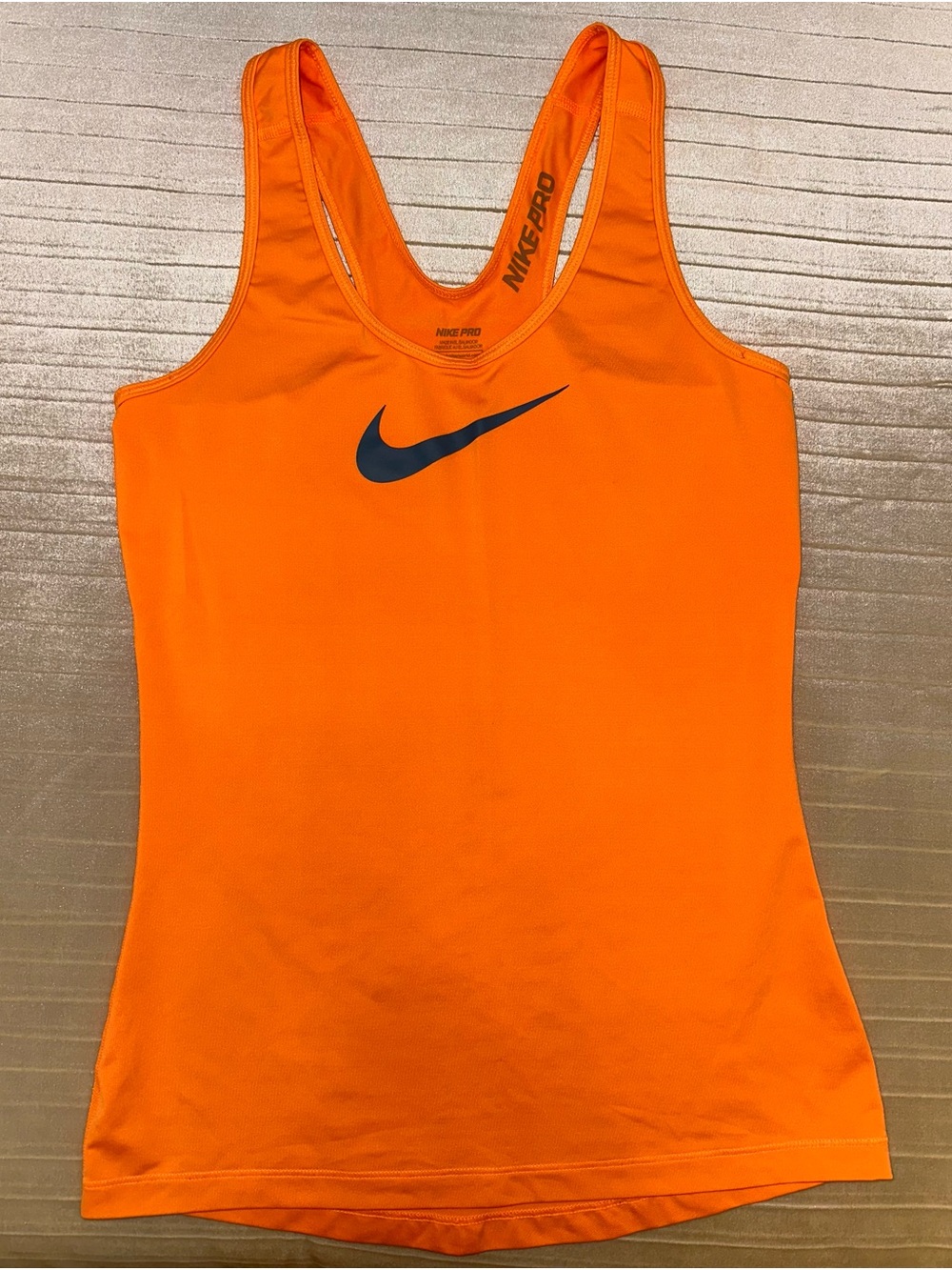 Nike Pro Women's Bright Orange Athletic Dri-Fit Tank with Grey Swoosh